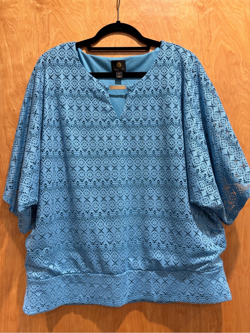 JM Collection Light Blue Crochet Lace Pullover Top